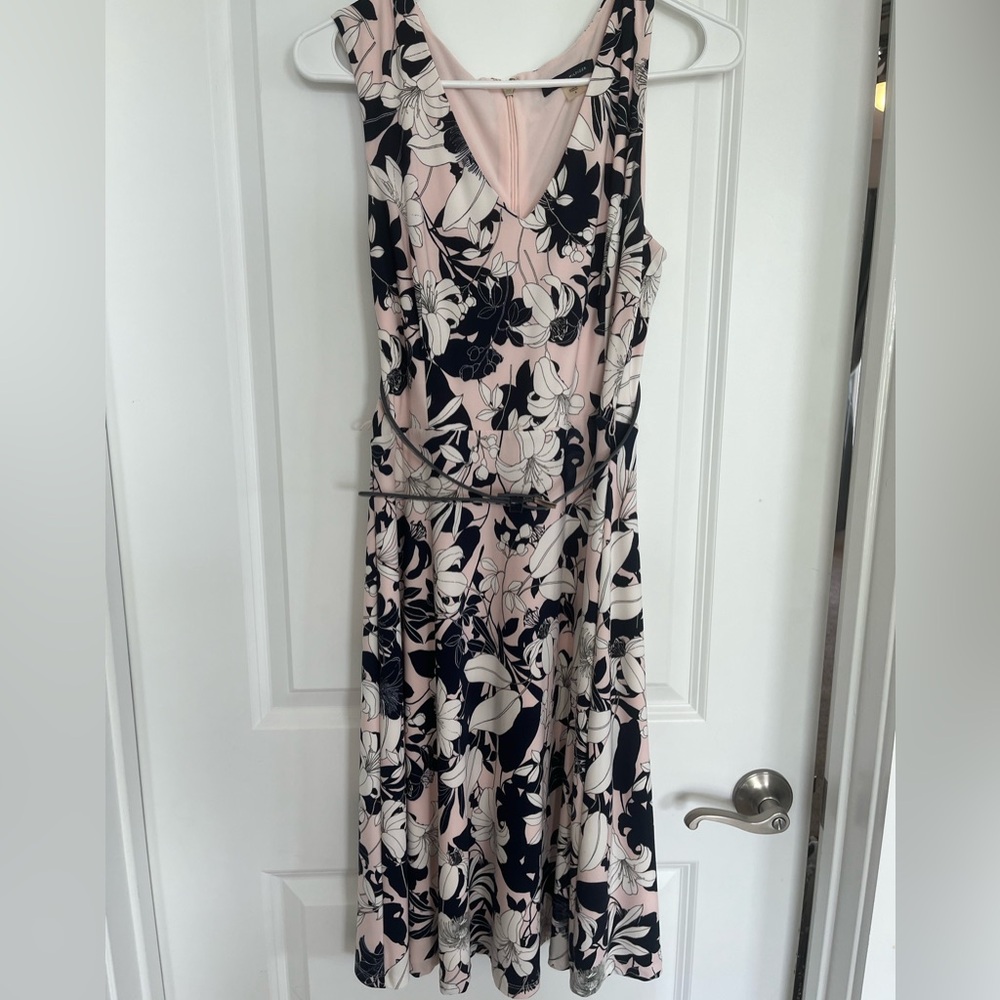 Tommy Hilfiger Pink, White, and Navy Floral Midi Dress